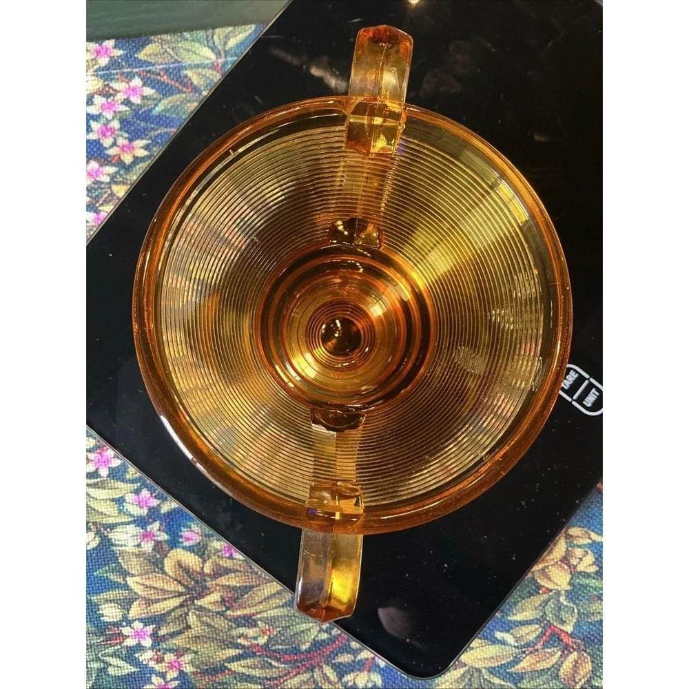 Vintage Indiana Glass Amber Old English Ribbed Candy Dish With Lid‎ (read)